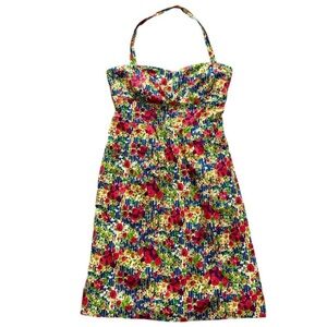 Anthropologie Girls From Savoy Floral Cotton Strapless Halter Mini Dress Size 8